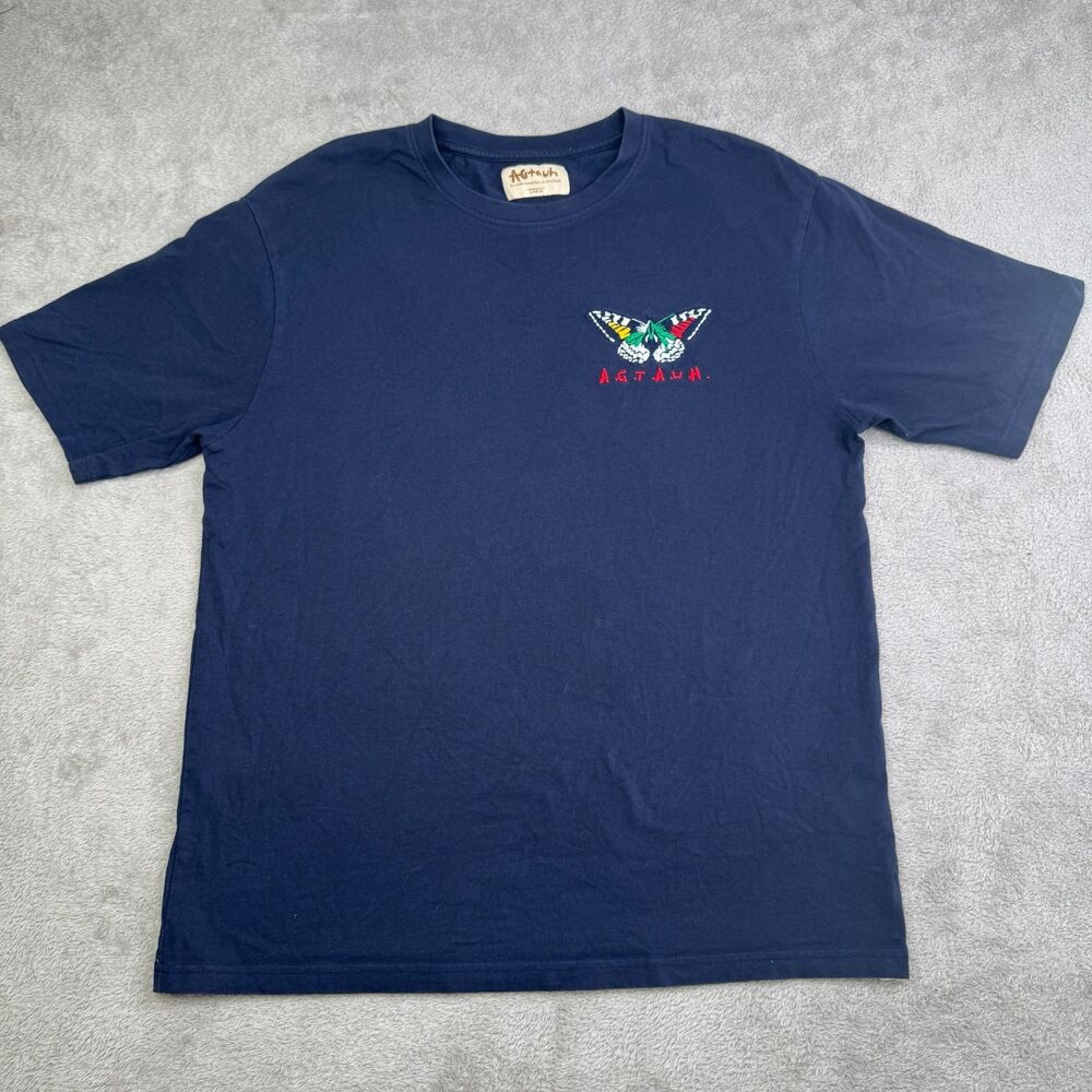 Agtawh All Good Things Are Welcome Here T Shirt Mens Large Navy Blue Graphic